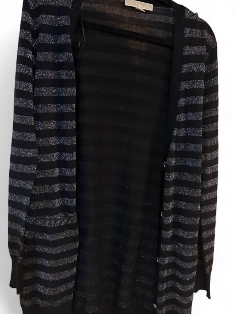 Michael Kors Black and Silver Striped Open Front Cardigan